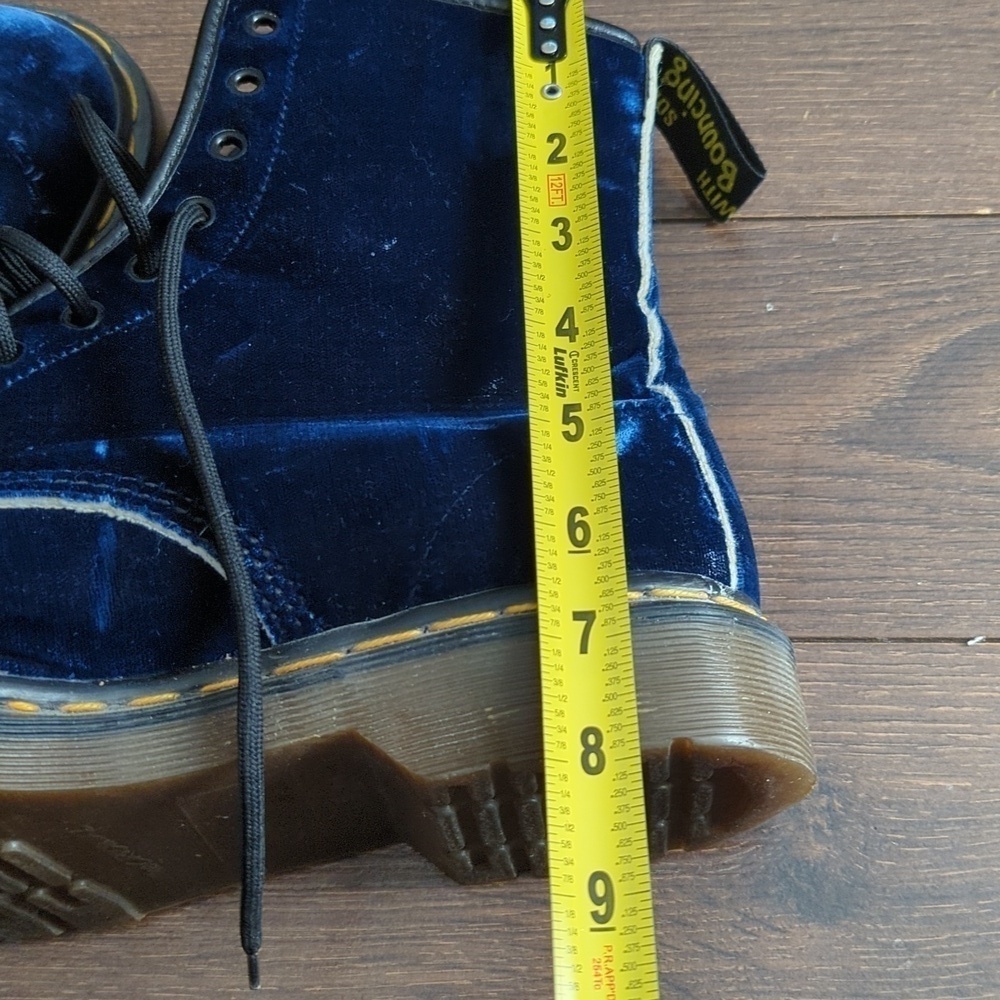 VINTAGE 80's Dr Martens Blue Emerald Velvet Made in England Boots - Picture 14 of 16